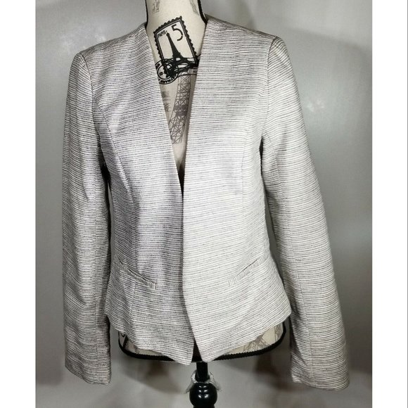 Halogen Open Front V-Neck Jacket, white/ Grey Tweed, Women's Size M - Picture 2 of 7